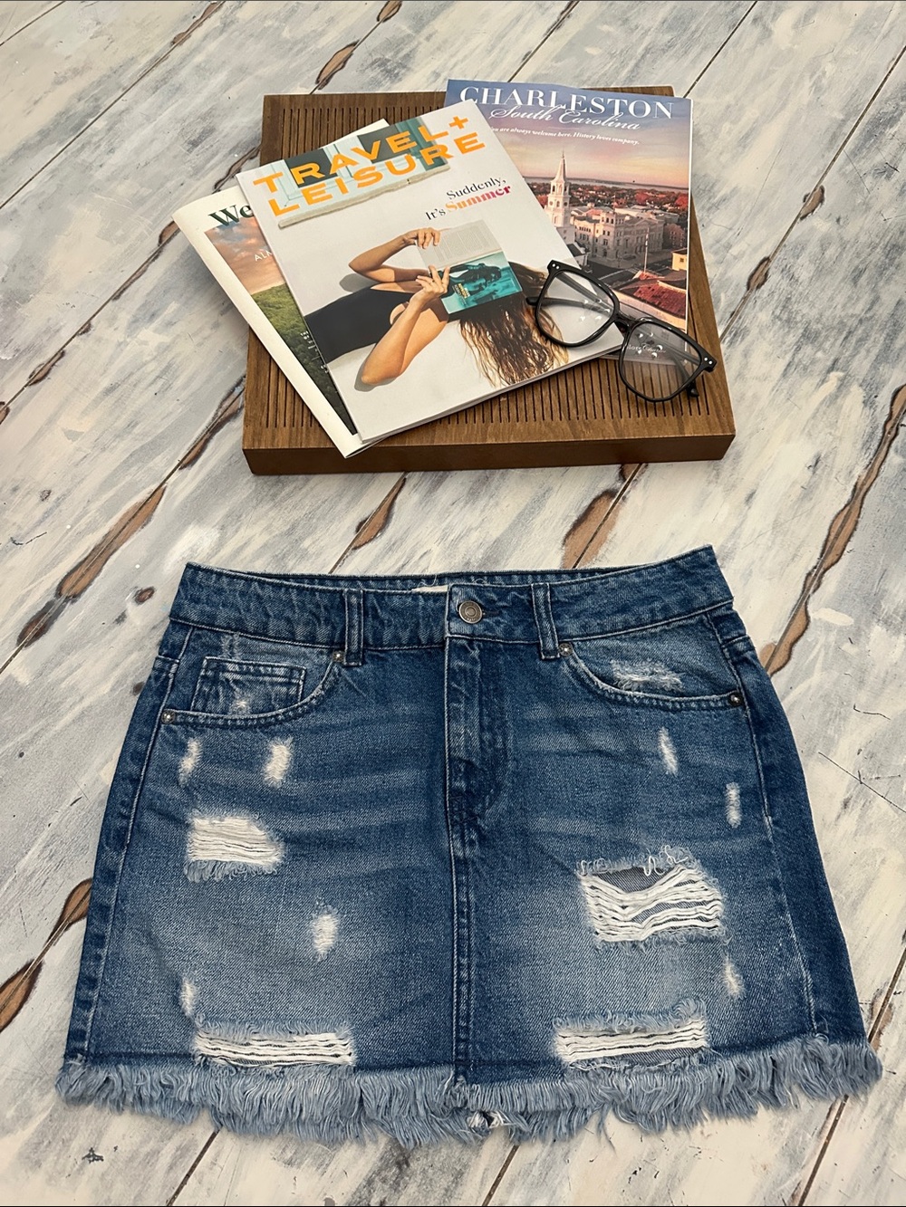 We the Free Distressed Denim Mini Skirt -